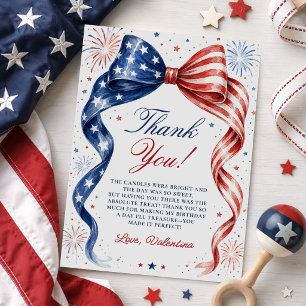 Red White & Blue 4th of July Girl Birthday Thank You Card