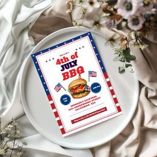 Red White Blue 4th of July Summer Picnic Invitatio Invitation