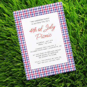 Red White Blue 4th of July Summer Picnic Invitation