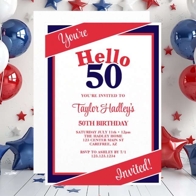 Red White & Blue 50th Birthday Invitation (Creator Uploaded)