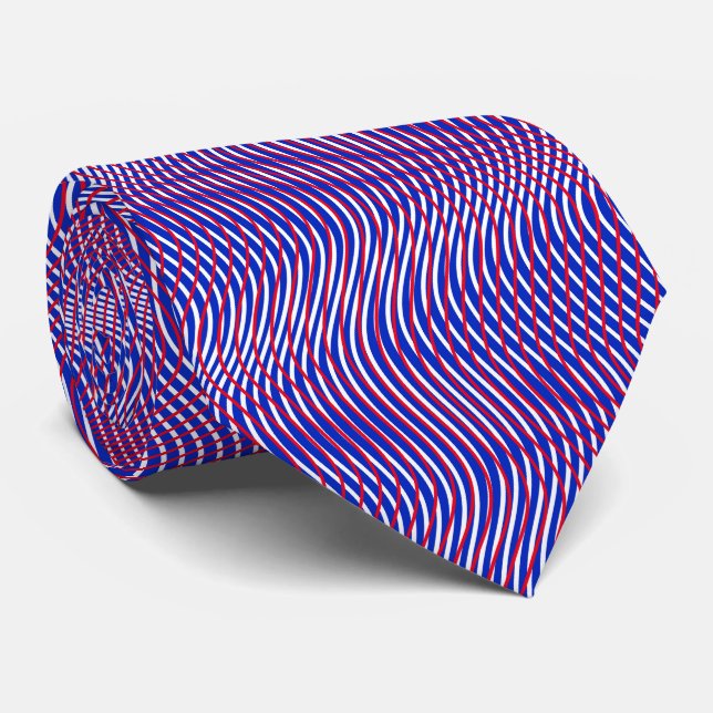 Red White Blue Abstract Trippy Wavy Psychedelic Tie (Rolled)
