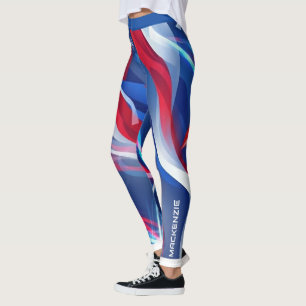 Red White Blue Abstract with Your Name Leggings
