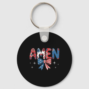 Red White Blue Amen Flower Coquette Bow Us Flag 4t Key Ring