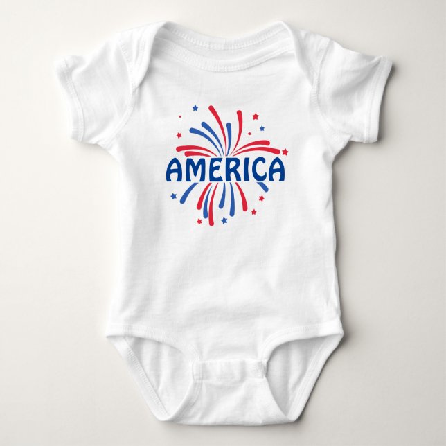 Red, white & blue America July 4th Baby Bodysuit (Front)