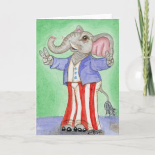 Red White & Blue American Elephant Art Card