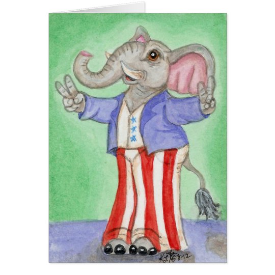 Red White & Blue American Elephant Art Card
