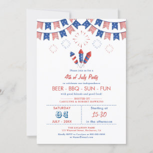 Red, White & Blue American Flag 4th of July Party Invitation