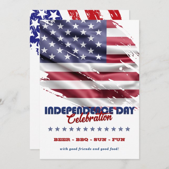 Red, White & Blue American Flag 4th Of July Party Invitation (Front/Back)