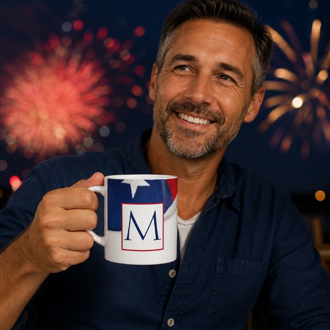 Red White Blue American Flag Monogram Coffee Mug (Creator Uploaded)