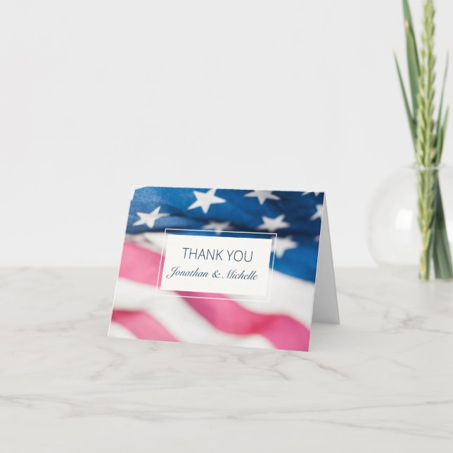 Red White Blue American Flag Patriotic Wedding  Thank You Card (Front)
