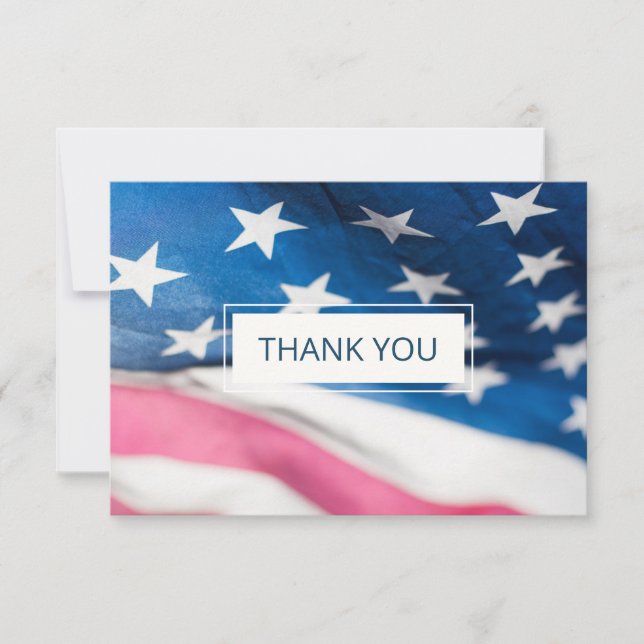 Red White Blue American Flag Patriotic Wedding Thank You Card (Front)