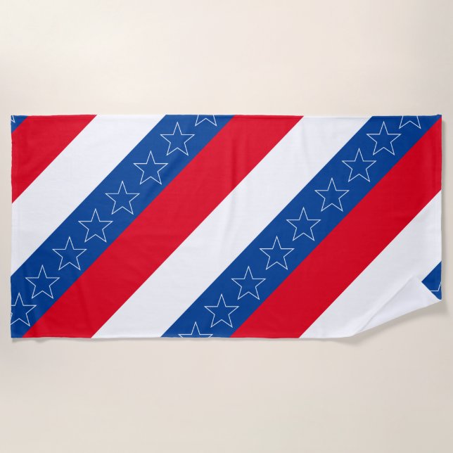 Red, white, & blue American patriotic Beach Towel (Front)