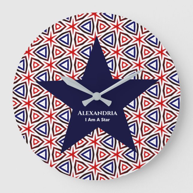 Red White Blue American Patriotic Modern Pattern Large Clock (Front)