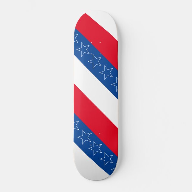 Red, white, & blue American patriotic Skateboard (Front)