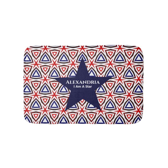 Red White Blue American Patriotic Star Modern Bath Mat (Front)