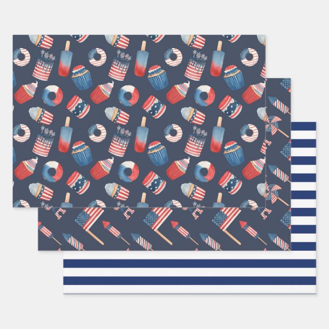 Red White Blue American USA 4th July Picnic Food Wrapping Paper Sheet (Set)