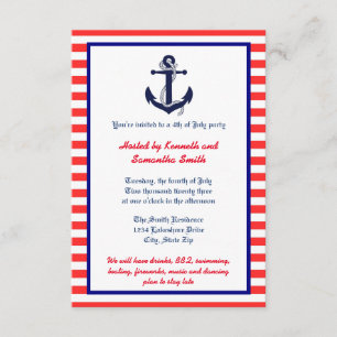 Red White & Blue Anchor - 3x5 Party Invitation