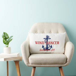 Red White Blue Anchor Boat Name Lumbar Cushion