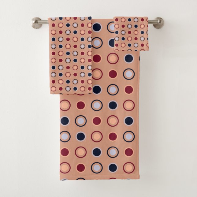 Red, white, blue and Beige Dots Bath Towel Set (Insitu)