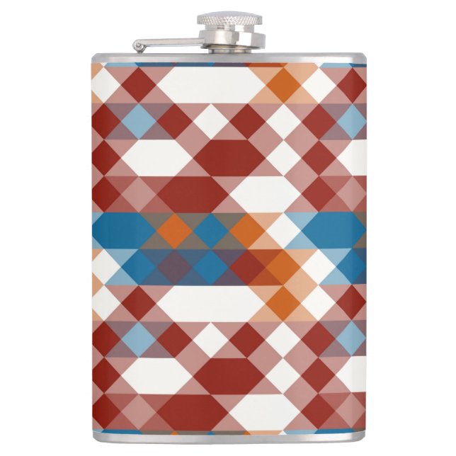 red white blue and orange geometric hip flask (Front)