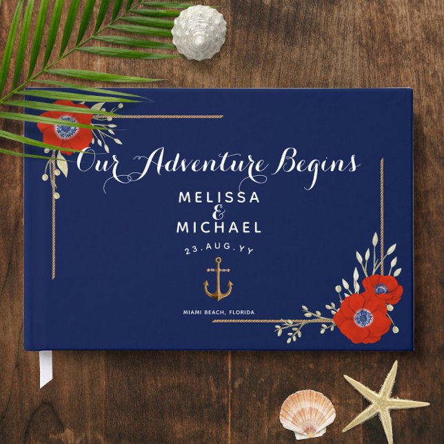 Red White & Blue Anemones ⚓️ Nautical Wedding Guest Book (Red White & Blue Anemones ⚓️ Nautical Wedding Guest Book
)