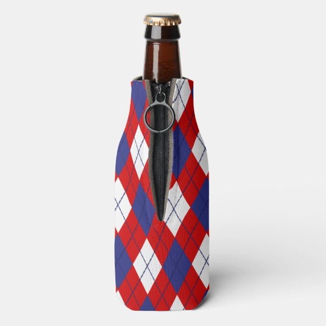Red,White,Blue Argyle 1-BOTTLE CAN COOLER (Bottle Back)