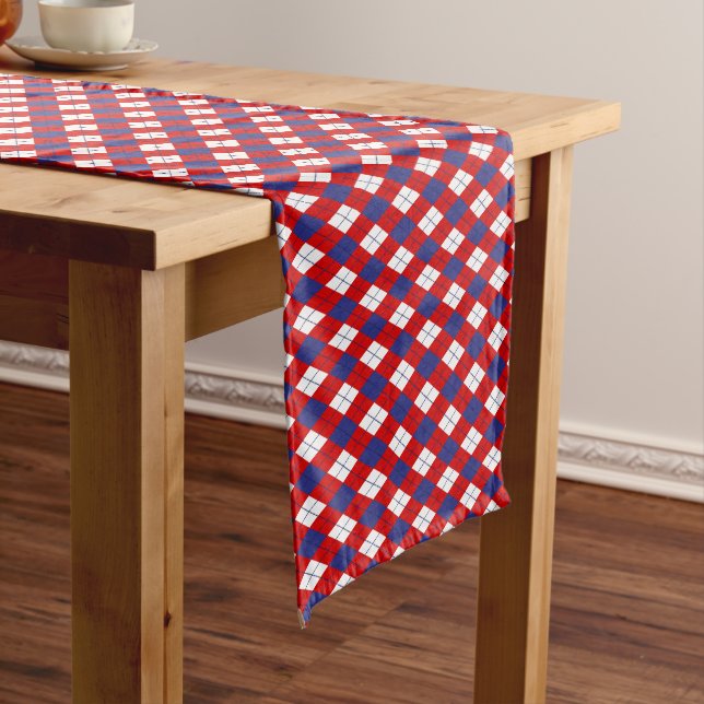 Red,white,blue Argyle 1-COTTON TABLE RUNNER 14x72 (In Situ)