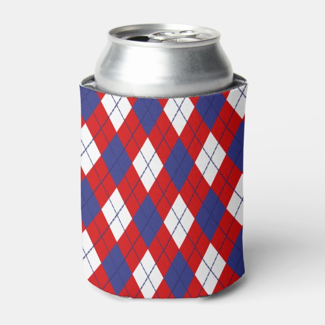 Red,White,Blue Argyle 1-DRINK CAN COOLER (Can Front)