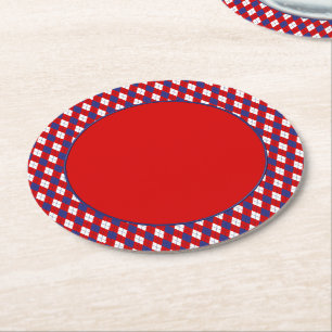 Red,White,Blue Argyle 1-PULP PARTY COASTERS, red Round Paper Coaster