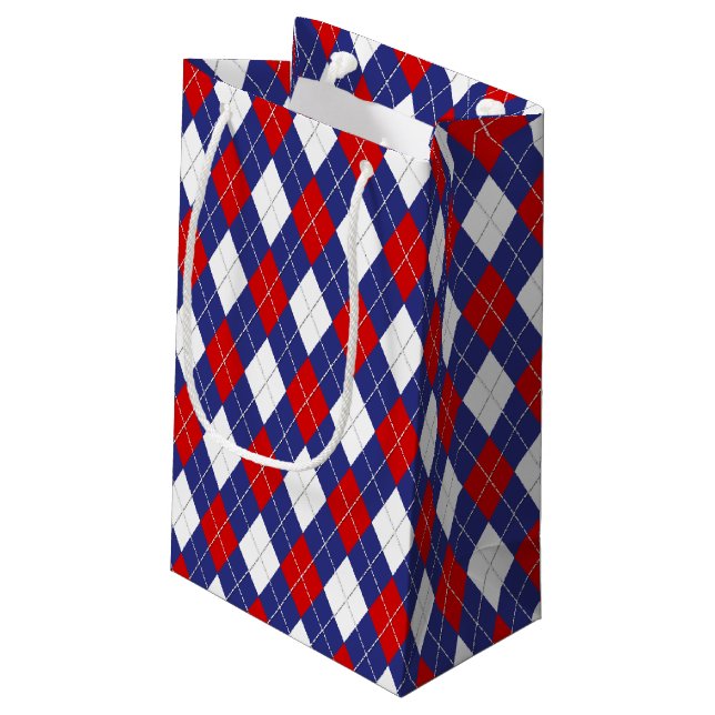 Red, White-Blue Argyle 2-GIFT BAG S (Back Angled)