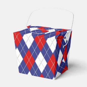 Red,White,Blue Argyle 2-PARTY FAVOR BOX, take out Favour Box