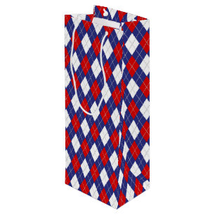 Red, White-Blue Argyle 2-WINE GIFT BAG
