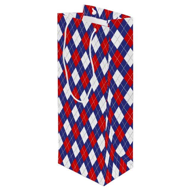 Red, White-Blue Argyle 2-WINE GIFT BAG (Back Angled)