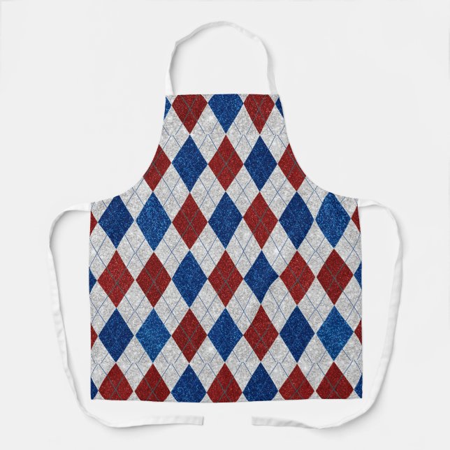 Red, White, Blue Argyle July 4 Glitter Apron (Front)