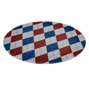 Red, White, Blue Argyle July 4 Glitter Cutting Board