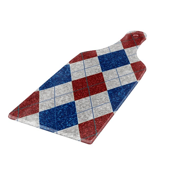 Red, White, Blue Argyle July 4 Glitter Cutting Board (Corner)