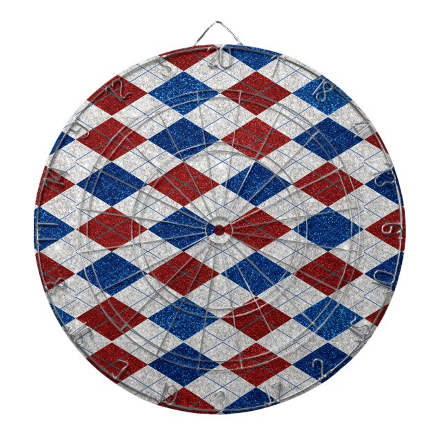 Red, White, Blue Argyle July 4 Glitter Dartboard (Front)