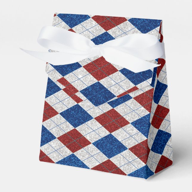Red, White, Blue Argyle July 4 Glitter Favour Box (Front Side)
