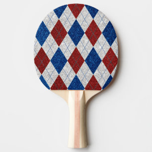 Red, White, Blue Argyle July 4 Glitter Ping Pong Paddle