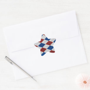 Red, White, Blue Argyle July 4 Glitter Star Sticker