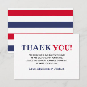 Red White Blue Baby Shower 4th Of July Theme Guest Thank You Card