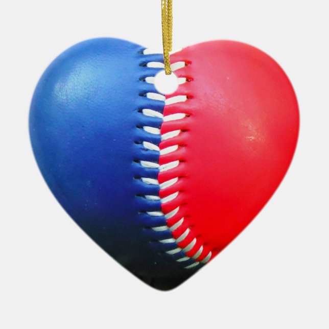 Red White & Blue Baseball Ceramic Tree Decoration (Front)