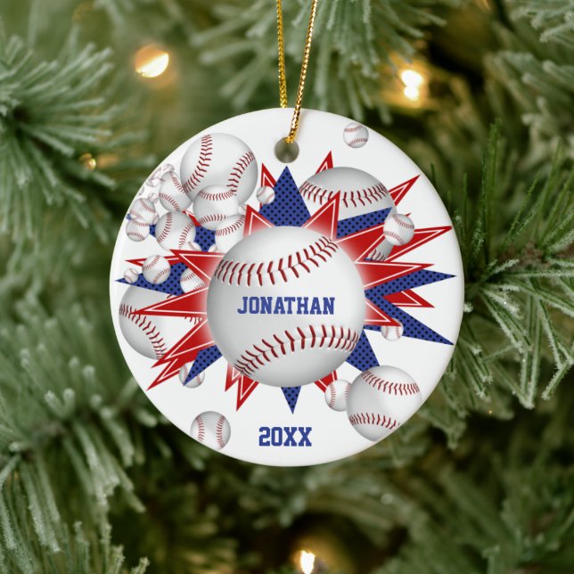 red white blue baseball softball blowout boy girl ceramic ornament (Tree)
