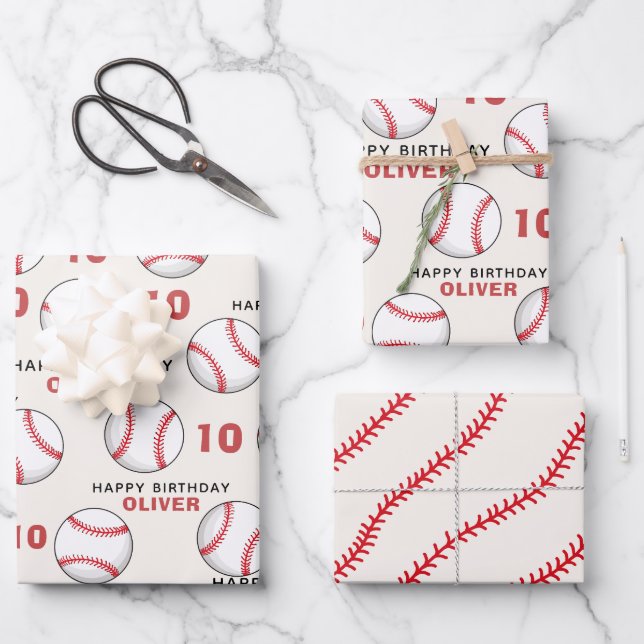 Red White Blue Baseball Sports Pattern Wrapping Paper Sheet (Front)
