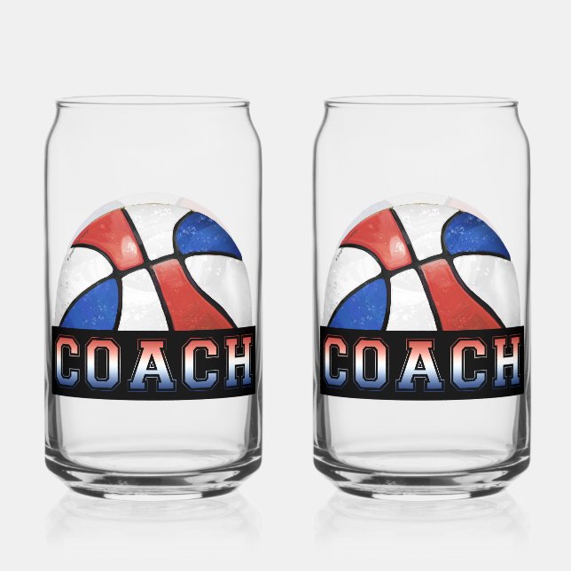 Red White Blue Basketball coach glassware Can Glass (Front)