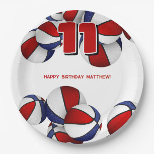 red white blue basketballs kids sports party paper plate