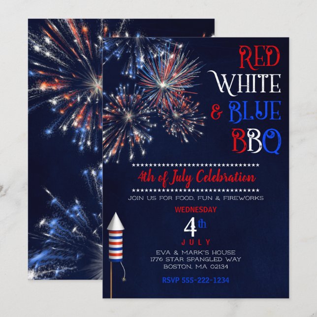 Red White Blue BBQ 4th July Invitation (Front/Back)