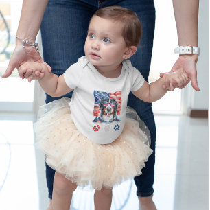 Red White Blue Bernese Mountain Dog 4th of July Baby Bodysuit