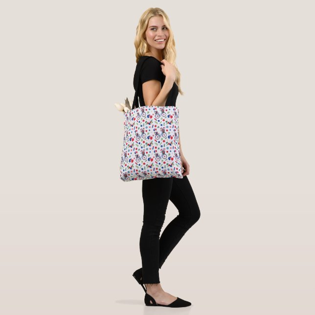 Red, White & Blue Bicycle Tote Bag (On Model)