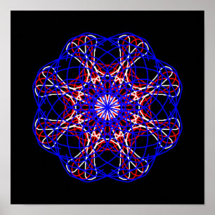 Red White Blue Black Abstract Art Kaleidoscope Poster